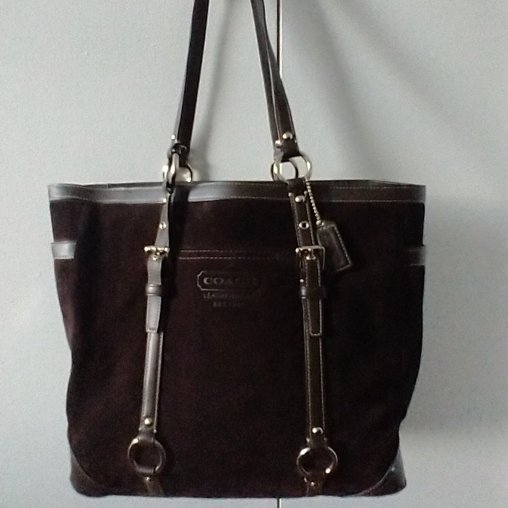 Coach Brown Suede and Leather Shoulder Tote Bag